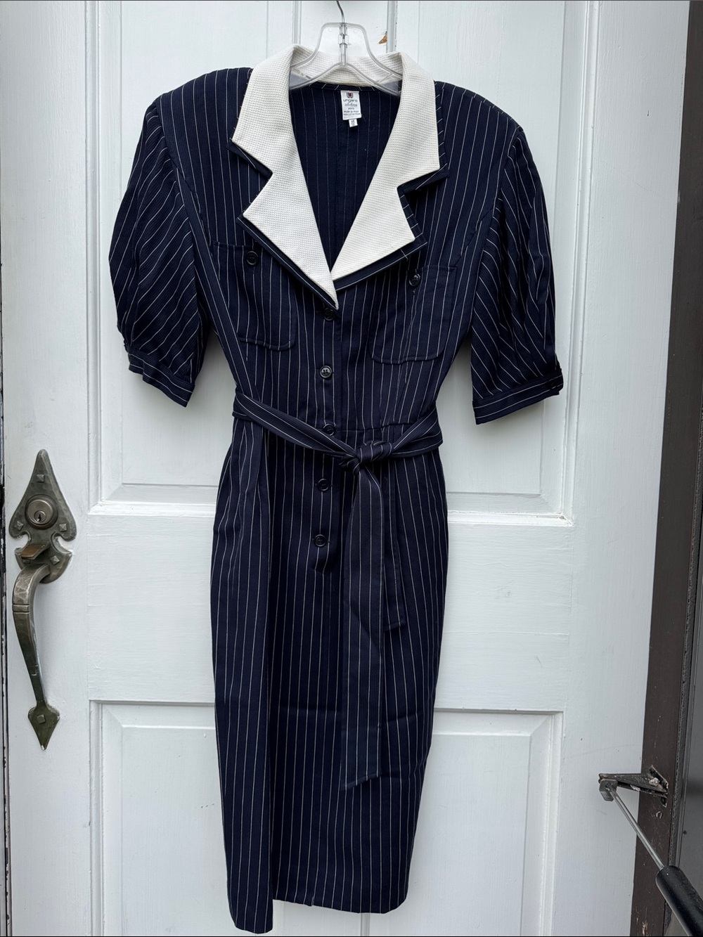 UNGARO SOLO DONNA MADE IN ITALY BLUE & WHITE PINSTRIPE ONE PIECE DRESS SIZE US12